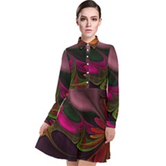 Fractal Abstract Colorful Floral Long Sleeve Chiffon Shirt Dress