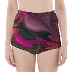 Fractal Abstract Colorful Floral High-waisted Bikini Bottoms