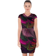 Fractal Abstract Colorful Floral Capsleeve Drawstring Dress  by Pakrebo