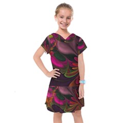 Fractal Abstract Colorful Floral Kids  Drop Waist Dress by Pakrebo