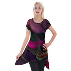 Fractal Abstract Colorful Floral Short Sleeve Side Drop Tunic by Pakrebo