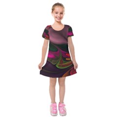 Fractal Abstract Colorful Floral Kids  Short Sleeve Velvet Dress