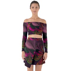 Fractal Abstract Colorful Floral Off Shoulder Top With Skirt Set by Pakrebo