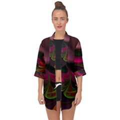 Fractal Abstract Colorful Floral Open Front Chiffon Kimono by Pakrebo