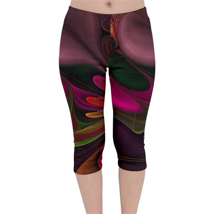 Fractal Abstract Colorful Floral Velvet Capri Leggings 