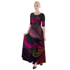 Fractal Abstract Colorful Floral Half Sleeves Maxi Dress