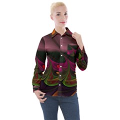 Fractal Abstract Colorful Floral Women s Long Sleeve Pocket Shirt