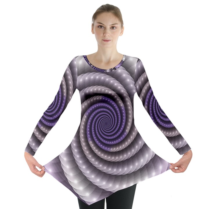 Fractal Strings Pattern Texture Long Sleeve Tunic 