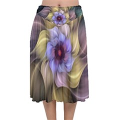 Fractal Flower Petals Colorful Velvet Flared Midi Skirt