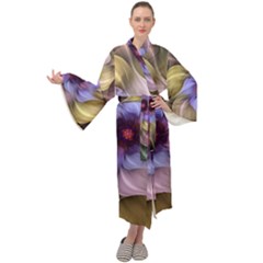 Fractal Flower Petals Colorful Maxi Tie Front Velour Kimono