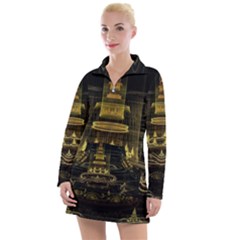 Fractal City Geometry Lights Night Women s Long Sleeve Casual Dress