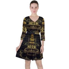 Fractal City Geometry Lights Night Ruffle Dress by Pakrebo