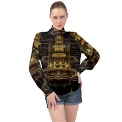 Fractal City Geometry Lights Night High Neck Long Sleeve Chiffon Top