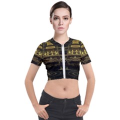 Fractal City Geometry Lights Night Short Sleeve Cropped Jacket