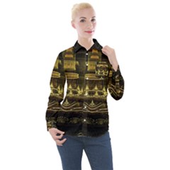 Fractal City Geometry Lights Night Women s Long Sleeve Pocket Shirt