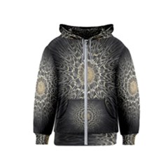 Fractal Mandala Feathers Grey Kids  Zipper Hoodie by Pakrebo