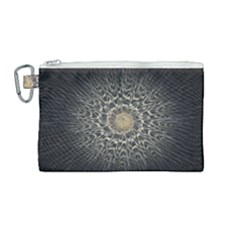 Fractal Mandala Feathers Grey Canvas Cosmetic Bag (medium)