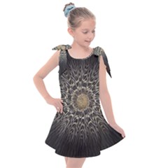 Fractal Mandala Feathers Grey Kids  Tie Up Tunic Dress by Pakrebo