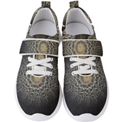 Fractal Mandala Feathers Grey Men s Velcro Strap Shoes by Pakrebo