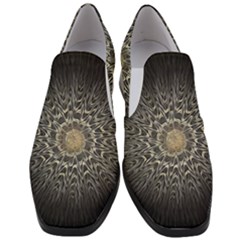 Fractal Mandala Feathers Grey Women Slip On Heel Loafers by Pakrebo