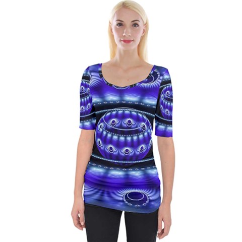 Fractal Blue Sphere 3d Pattern Wide Neckline Tee by Pakrebo