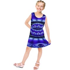 Fractal Blue Sphere 3d Pattern Kids  Tunic Dress by Pakrebo