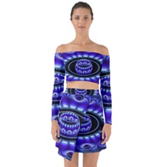 Fractal Blue Sphere 3d Pattern Off Shoulder Top With Skirt Set by Pakrebo