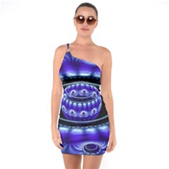 Fractal Blue Sphere 3d Pattern One Soulder Bodycon Dress by Pakrebo