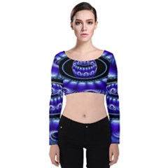 Fractal Blue Sphere 3d Pattern Velvet Long Sleeve Crop Top by Pakrebo