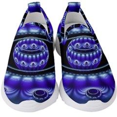 Fractal Blue Sphere 3d Pattern Kids  Slip On Sneakers by Pakrebo