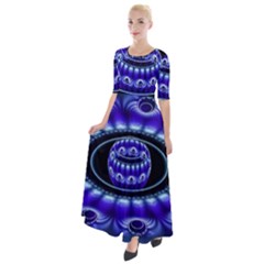 Fractal Blue Sphere 3d Pattern Half Sleeves Maxi Dress