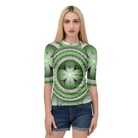 Fractal Mandala Green Purple Quarter Sleeve Raglan Tee by Pakrebo