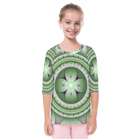 Fractal Mandala Green Purple Kids  Quarter Sleeve Raglan Tee by Pakrebo