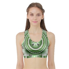 Fractal Mandala Green Purple Sports Bra With Border by Pakrebo