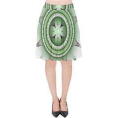 Fractal Mandala Green Purple Velvet High Waist Skirt by Pakrebo