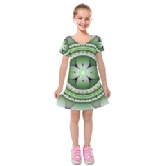 Fractal Mandala Green Purple Kids  Short Sleeve Velvet Dress by Pakrebo