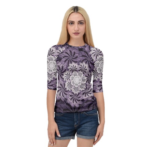 Fractal Floral Striped Lavender Quarter Sleeve Raglan Tee by Pakrebo