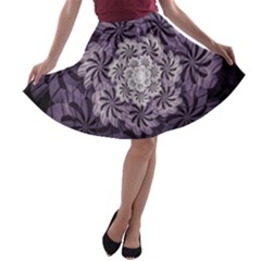 Fractal Floral Striped Lavender A-line Skater Skirt by Pakrebo