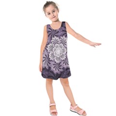 Fractal Floral Striped Lavender Kids  Sleeveless Dress by Pakrebo