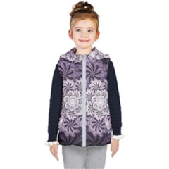 Fractal Floral Striped Lavender Kids  Hooded Puffer Vest by Pakrebo