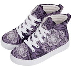 Fractal Floral Striped Lavender Kids  Hi-top Skate Sneakers by Pakrebo