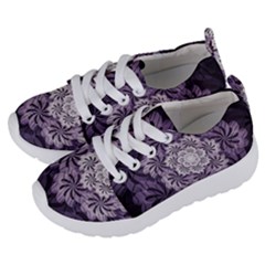 Fractal Floral Striped Lavender Kids  Lightweight Sports Shoes by Pakrebo