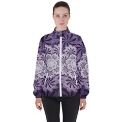 Fractal Floral Striped Lavender Women s High Neck Windbreaker by Pakrebo