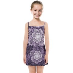 Fractal Floral Striped Lavender Kids  Summer Sun Dress by Pakrebo