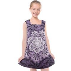 Fractal Floral Striped Lavender Kids  Cross Back Dress by Pakrebo