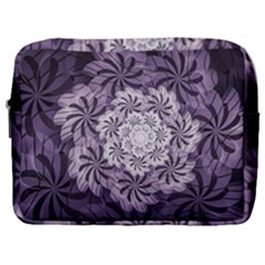 Fractal Floral Striped Lavender Make Up Pouch (large) by Pakrebo