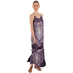 Fractal Floral Striped Lavender Cami Maxi Ruffle Chiffon Dress by Pakrebo