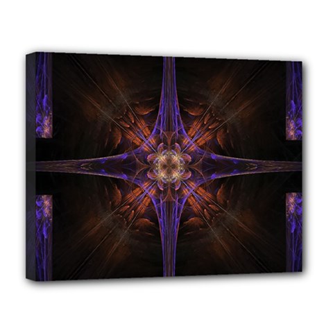 Fractal Cross Blue Geometric Canvas 14  x 11  (Stretched)