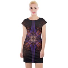 Fractal Cross Blue Geometric Cap Sleeve Bodycon Dress