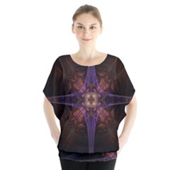 Fractal Cross Blue Geometric Batwing Chiffon Blouse